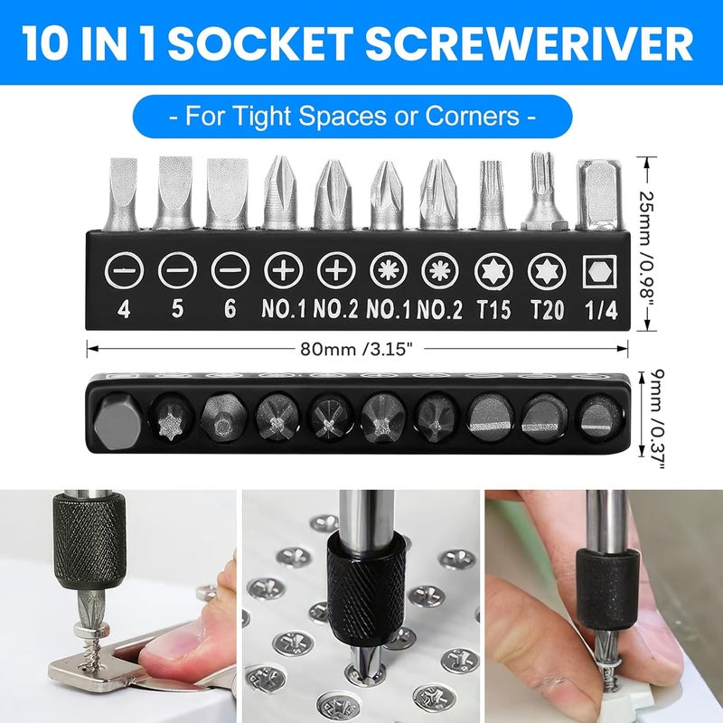 BILIPLE 31 Pcs Flexible Drill Bit Extension Set,105° Right Angle Drill Attachment, 1/2 3/8 1/4 inch Universal Hex Socket Adapter, Rotatable Socket Wrench Tools, Drill Bit Holder Screwdriver with Box(Silver) - Image 4